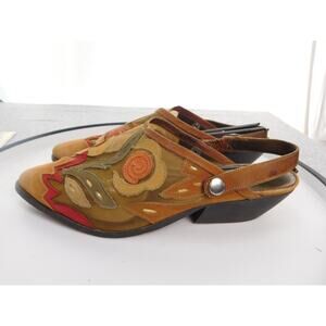 Clicks Leather Mules Womens 7.5 B Floral Back Strap Heels Western Gowgirl